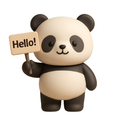 Friendly Panda with Hello sign
